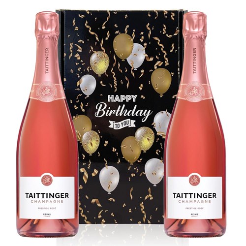 Taittinger Rose Champagne 75cl Happy Birthday Duo Gift Box